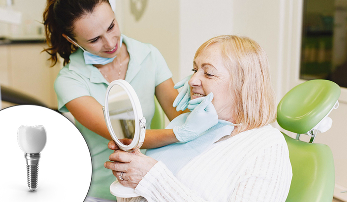 Elderly woman wearing dentures